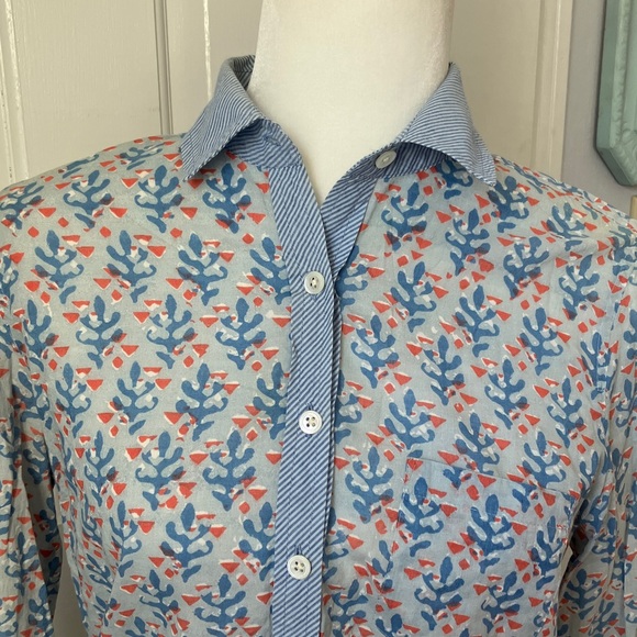 J. Crew coral block print popover cotton tunic blouse 4 - Picture 1 of 8